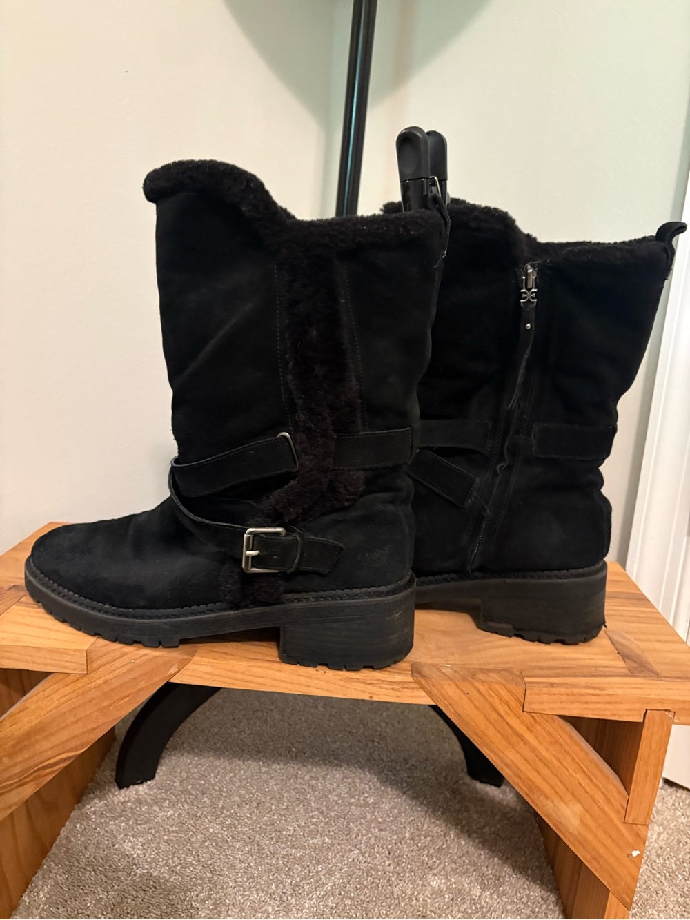 Sam Edelman Black Suede Mid-Calf Winter Boots